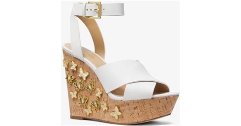 michael michael kors lacey butterfly embellished leather wedge|MICHAEL KORS Lacey Butterfly Embellished New! .